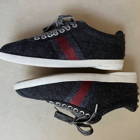 Authenticated Gucci Bambi Web Glitter Stud Black Silver Sneaker Size 36 - Picture 8 of 11